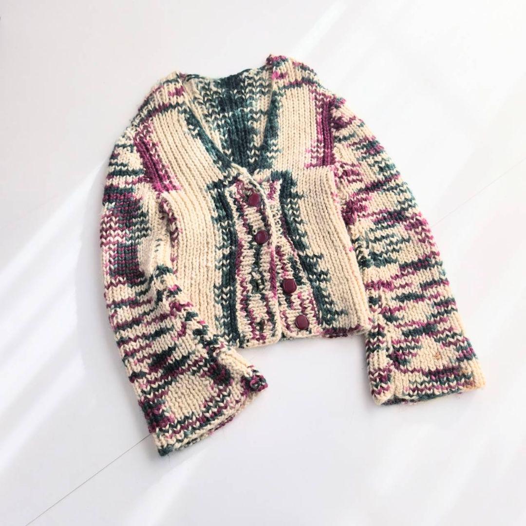 ヴィンテージ　ベルスリーブ カウチン カラフル　ローゲージニット A20 ​