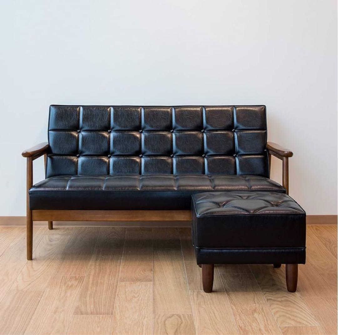 Oyu　カリモク4点セット2.5人掛けソファー 黒レザー