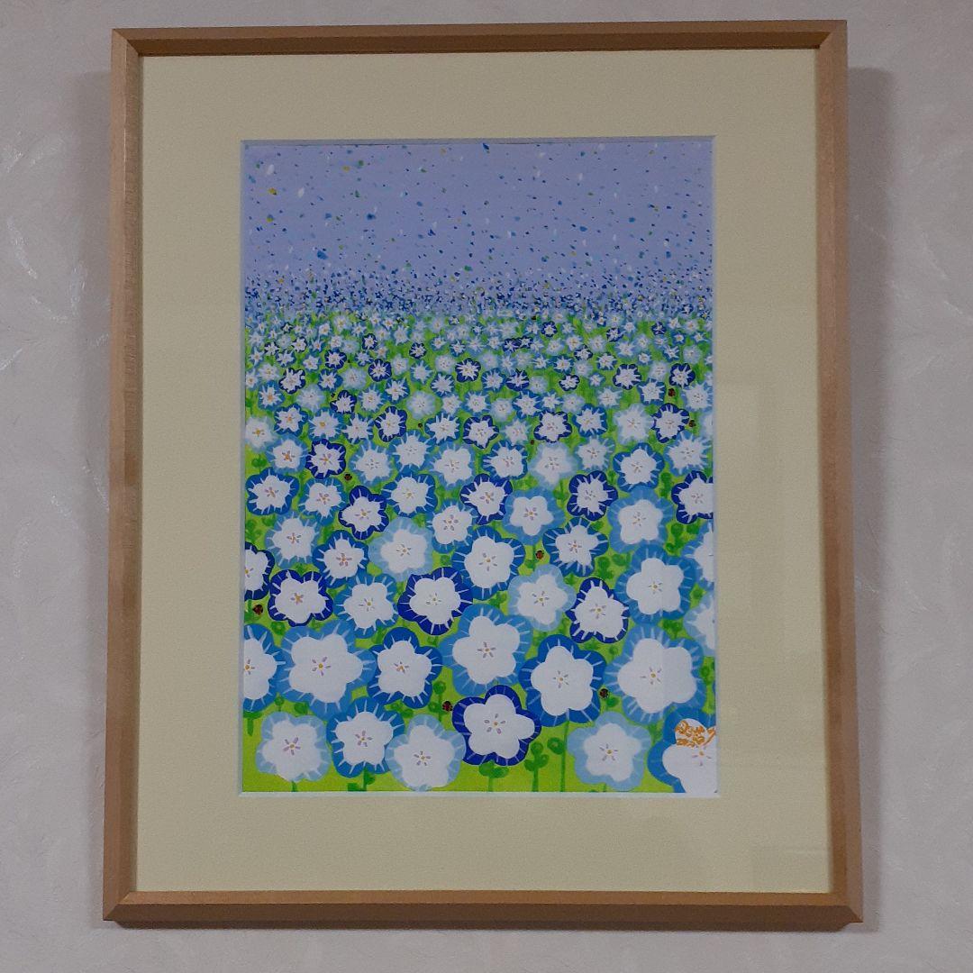 ハッピーネモフィラ畑　2019年　アクリルガッシュ　小楠アキコ作品