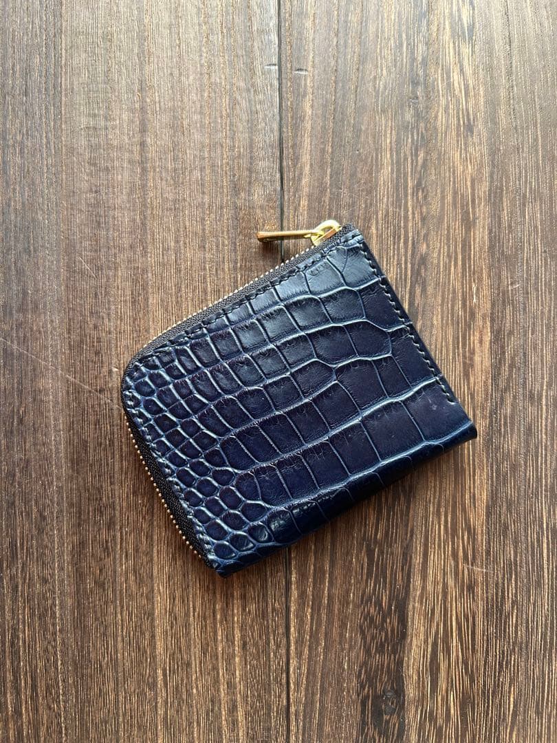 クロコダイル　ポロサス　藍染　コンパクトウォレット　L字ファスナー財布