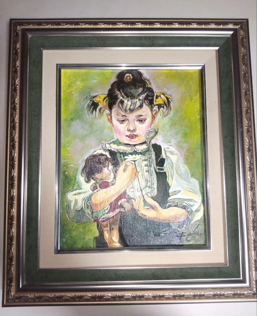 奥龍之介、絵画、油彩３号、少女と人形、肉筆、額縁、藤岡心象。 藤岡心象「おとずれ」卸価格販売