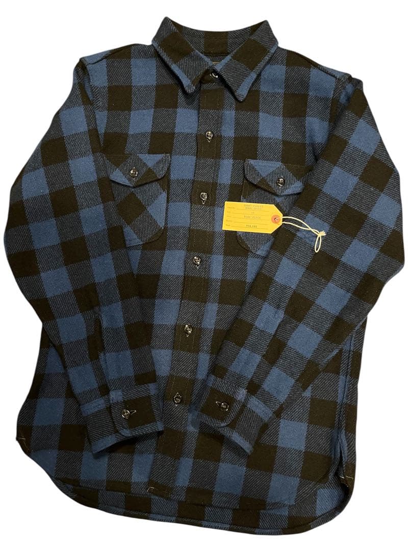 アットラスト ウールシャツ チェック　青✖️黒　size15