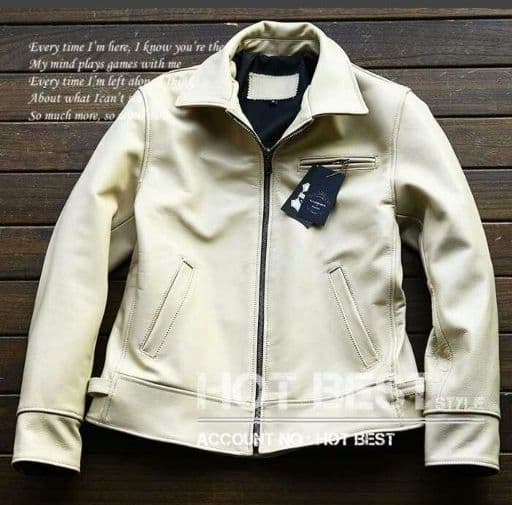 XL【新品】22万円　最上級牛革 美カラーホワイトアイボリー レザージャケット