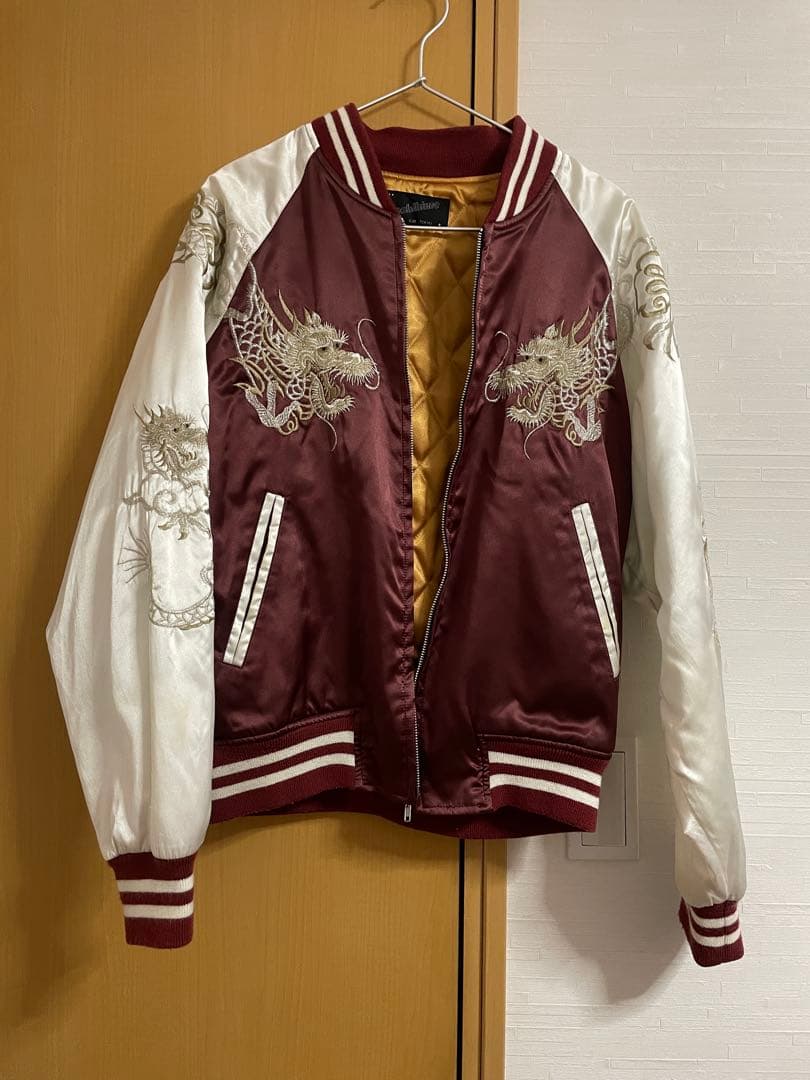 星姫 HOSHIHIME ドラゴン 刺繍スカジャン ボルドー/ホワイト