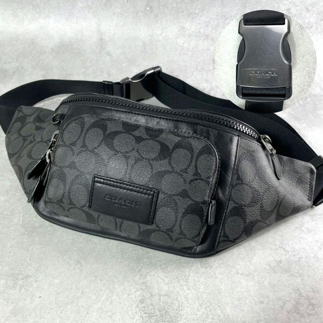 極美品 コーチ トラック ボディバッグ ベルトバッグ レザー PVC ロゴ 黒