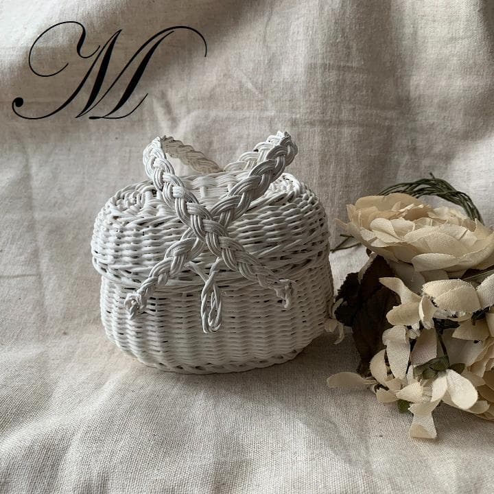 ドールパニエ　ミニ　バスケット　人形用　フランスアンティーク　ホワイトシャビー