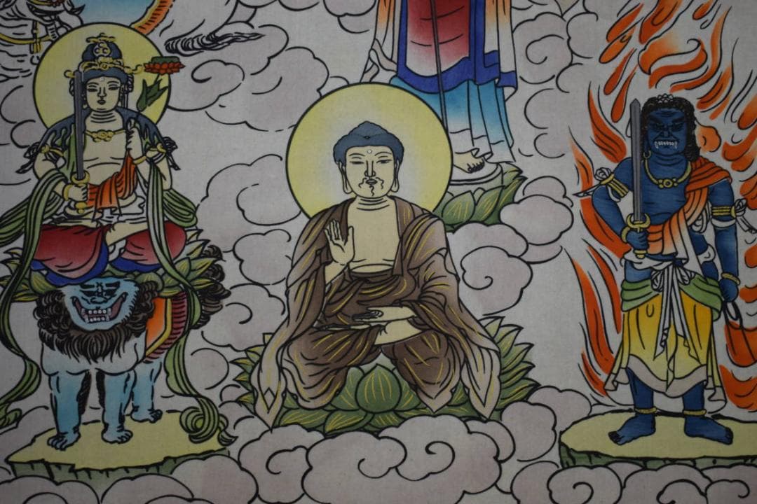 真作/大阪十三仏霊場図/桐共箱付/布袋屋掛軸HG-707 坂東三十三ヶ所納経軸集印軸[タペストリータイプ]（霊場巡礼お遍路さん