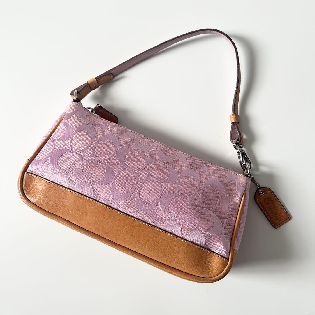 コーチ　アクセサリーポーチ　シグネチャー　キャンバス　レザー　ピンク　ベージュ