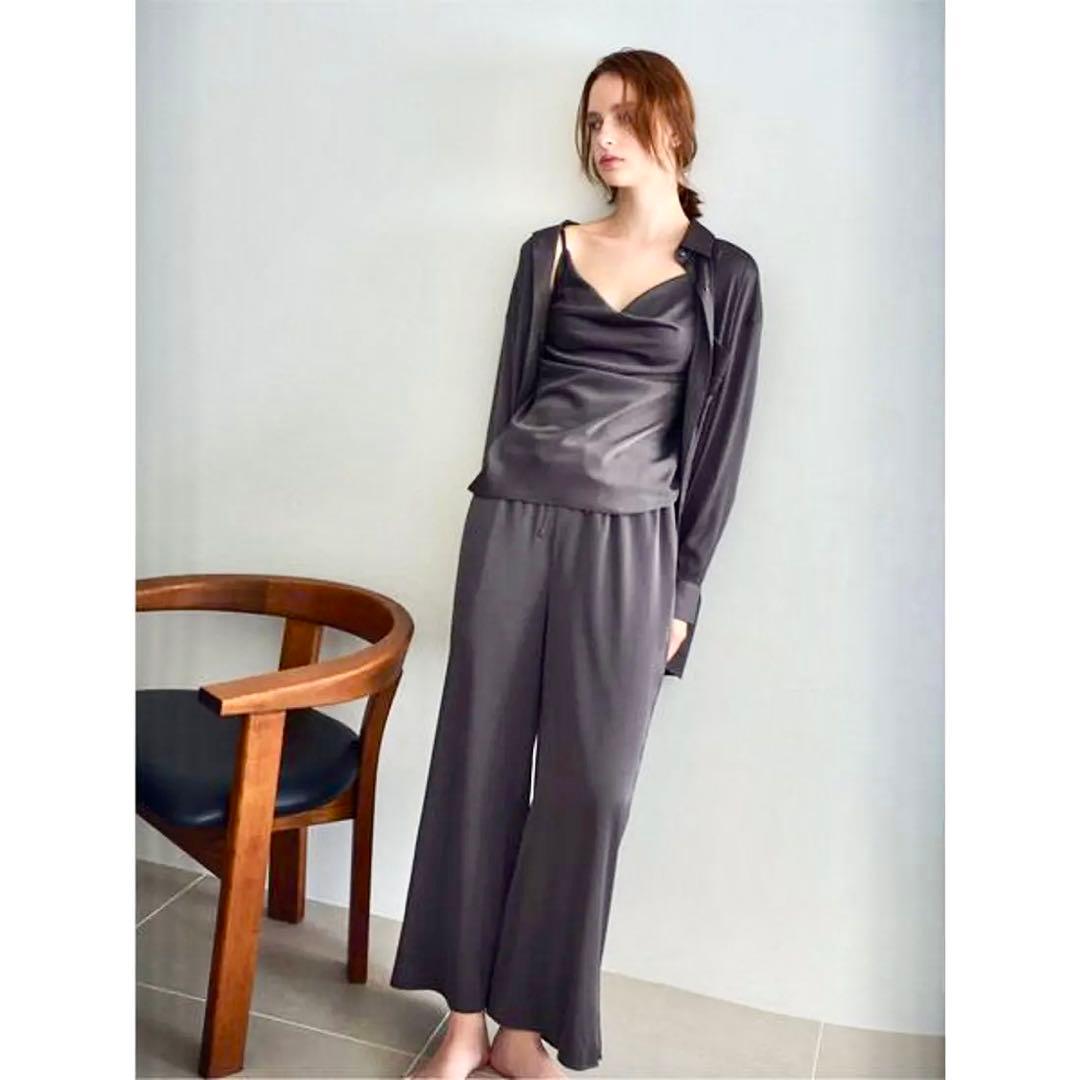 ジェラートピケ ルームウェア グレー3点セット シャツキャミソールワイドパンツ