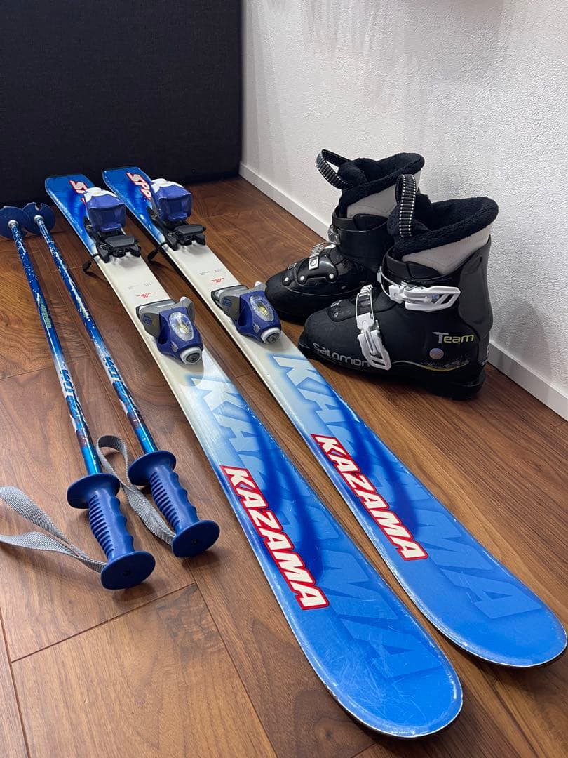 KAZAMA スキー板110㎝ Salomon ブーツ ストック セット 子供用 キッズ用 KAZAMAスキー板110cm ブーツ20cmストック90cm - メルカリ