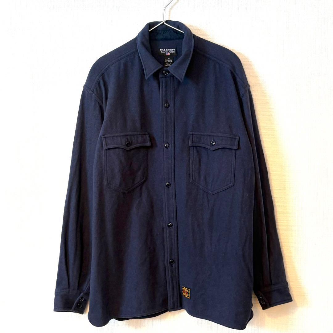 ラルフローレンPOLO JEANS COMPANYウールシャツ Lネイビー