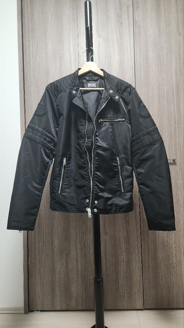 DIESEL ナイロンライダースジャケット ブラック L 中古・古着通販】DIESEL (ディーゼル) ナイロンライダースジャケット