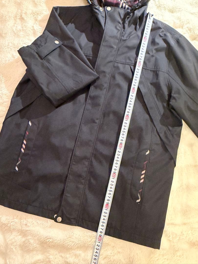 バーバリーブルーレーベル黒チェック柄裏地ポリエステルジャケット