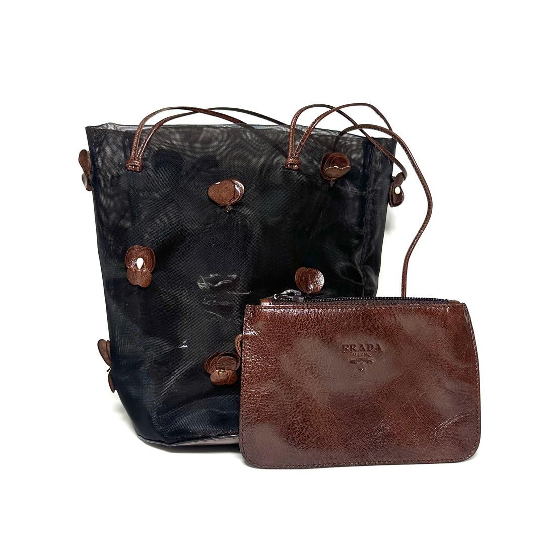 希少 PRADA プラダ メッシュバッグ フラワー アーカイブ ポーチ付き 大注目】PRADA◇ラフィア メッシュ編み スモール トートバッグ (PRADA