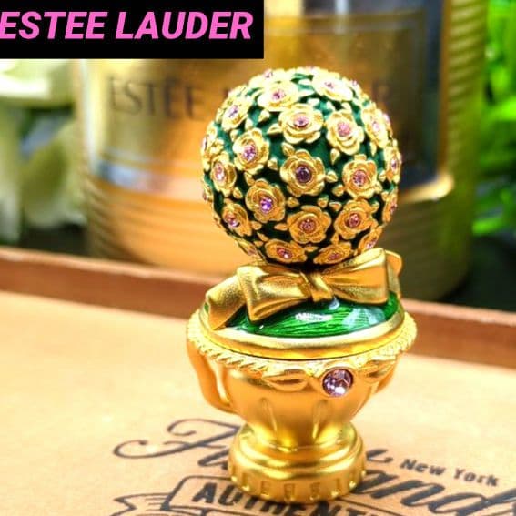 エスティローダー 練り香水 コンパクト ゴールドとグリーンの台座のバラの花束