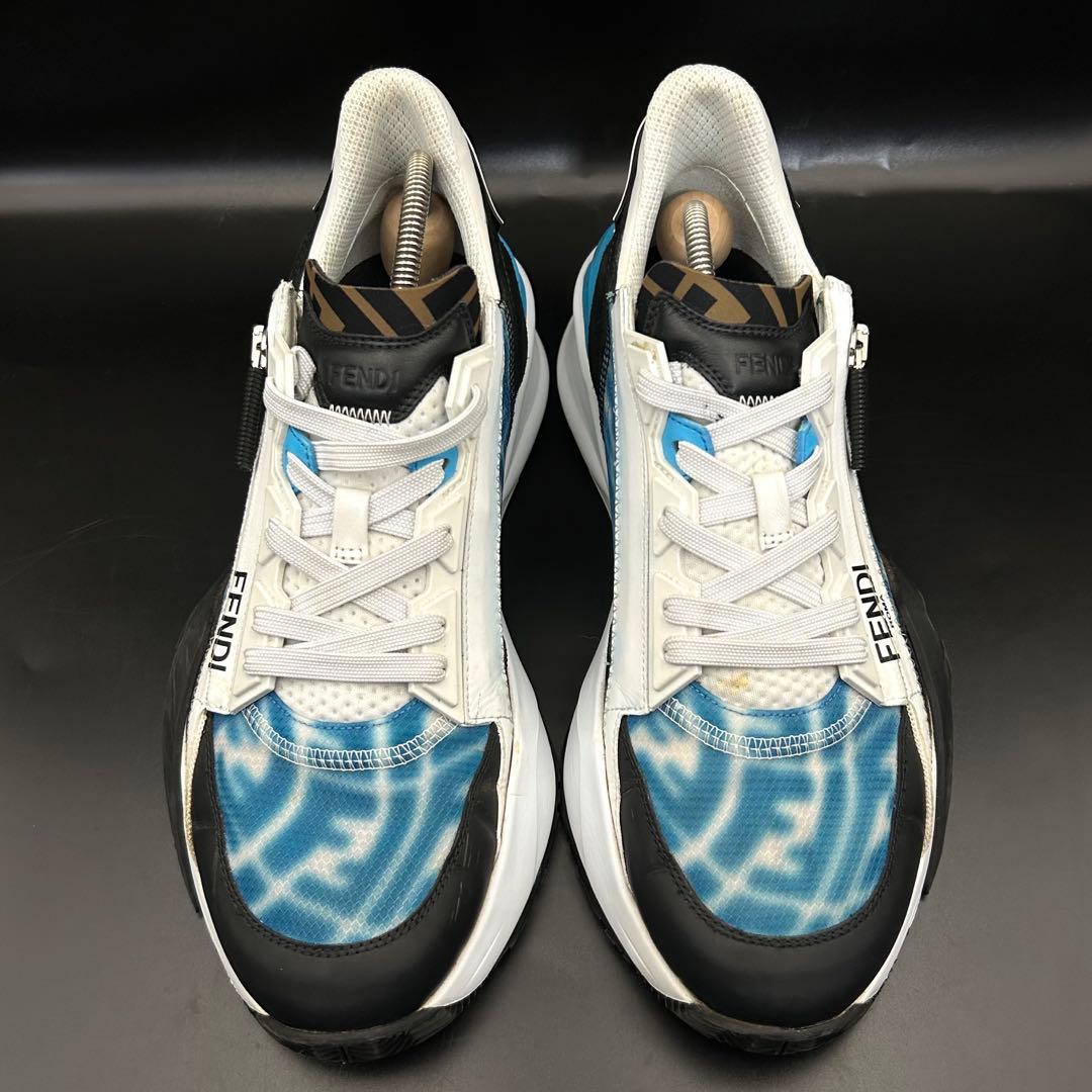 極美品】フェンディ FLOW スニーカー サイドジップ ズッカ メンズ 青