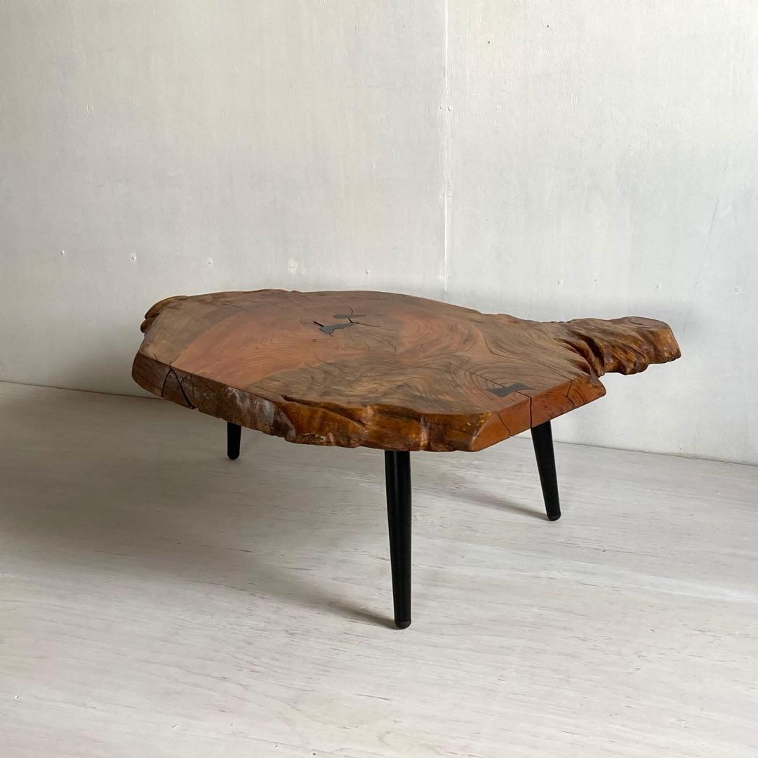 古いケヤキ 一枚板 テーブル ちゃぶ台 鉄脚