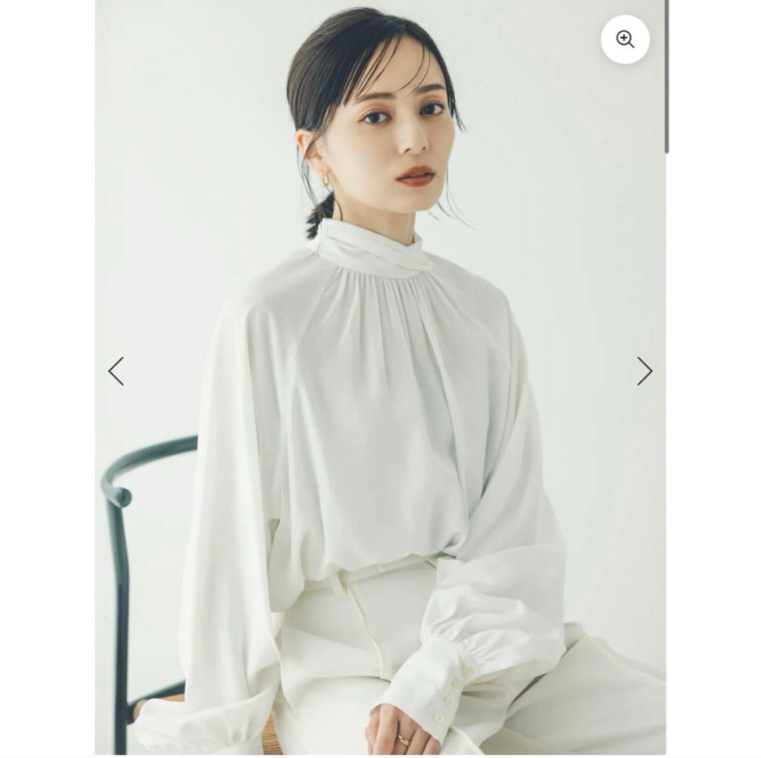 anuans クロスネックボリュームブラウス ホワイト