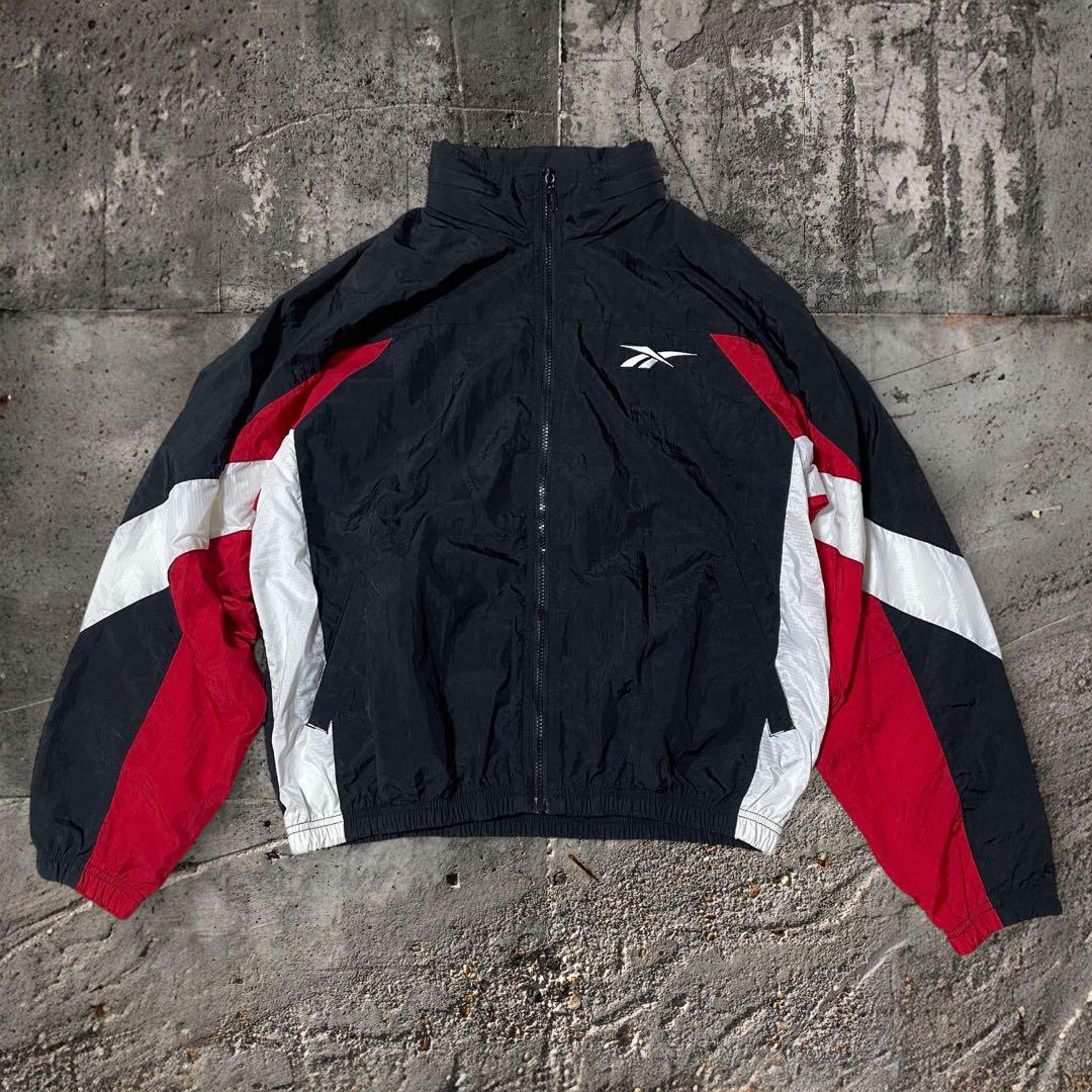 激レア90sReebokナイロンジャケット バックロゴ刺繍ロゴ古着ヴィンテージ