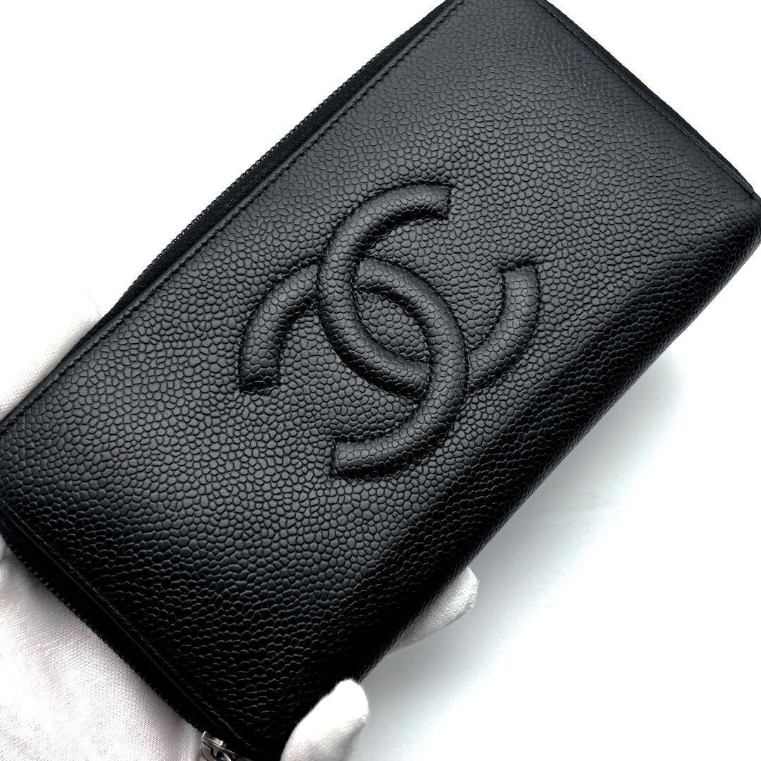 極美品✨新型】シャネル 長財布 ココステッチ キャビア ラウンド