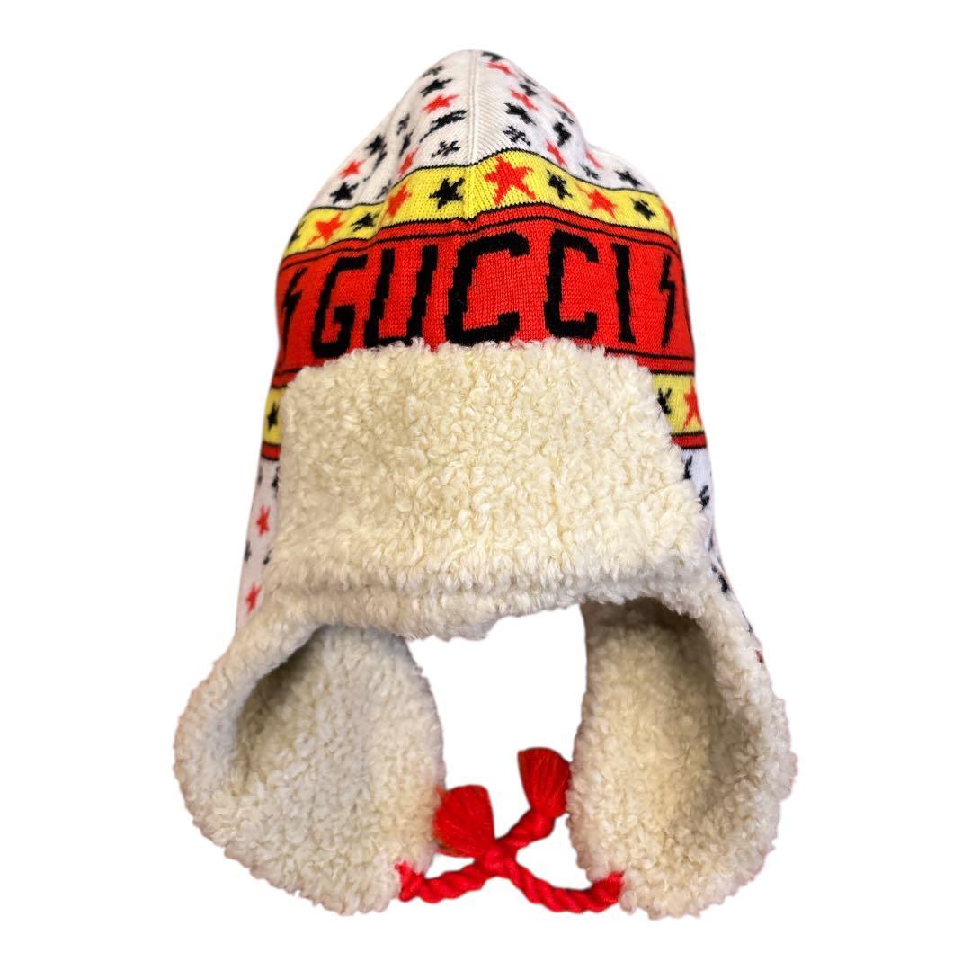 GUCCI キッズ 帽子 L 56cm 美品 イヤーフラップ ニット ボア