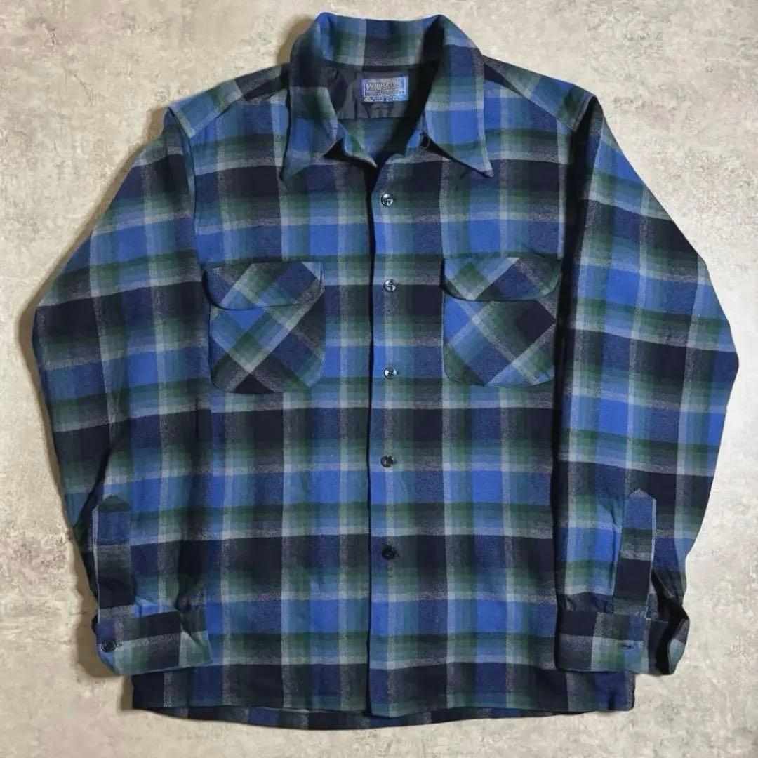 神配色70s ペンドルトン ボードシャツ オンブレ チェック USA製 ブルーL