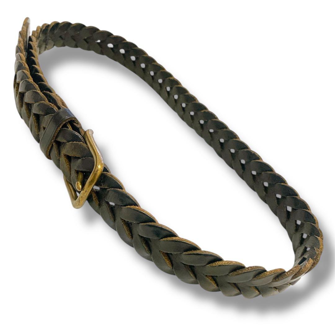 ポロラルフローレン 編み込みレザーベルト サイズ34 ブラウン×オリーブ系