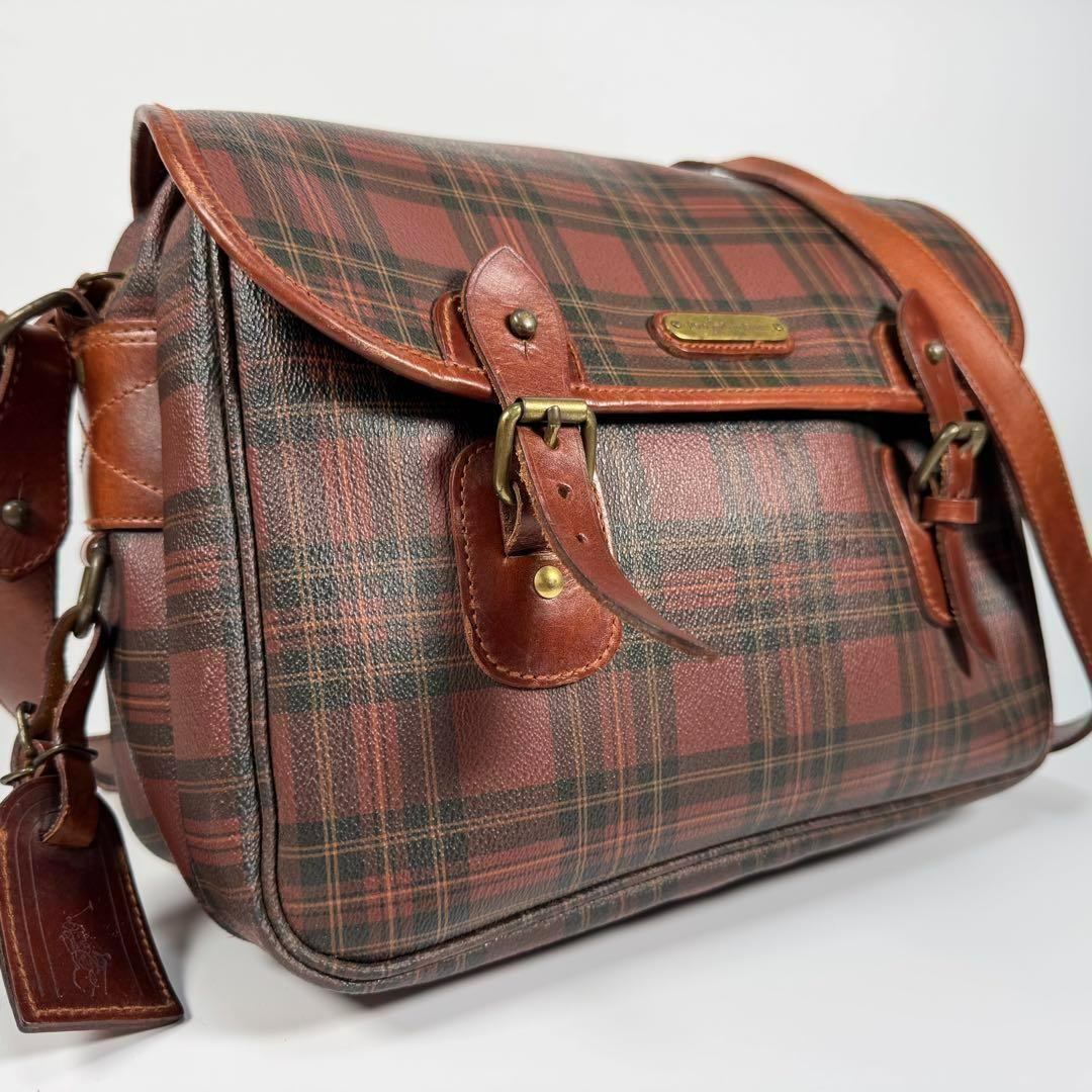 美品 A4収納 ポロラルフローレン メッセンジャーバッグ ブラウン チェック