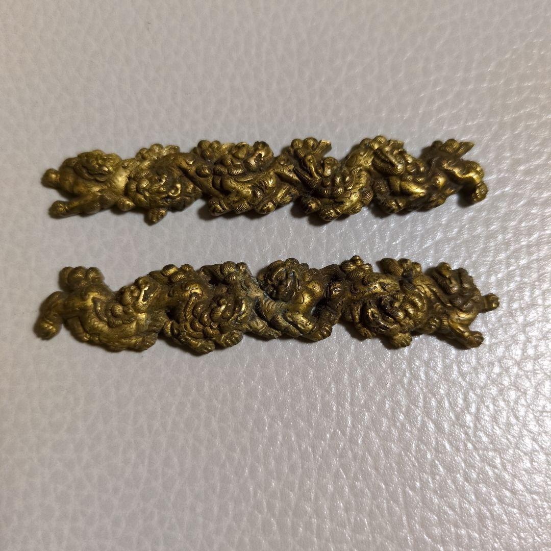 時代刀装具 無銘 金色絵 五疋獅子図目貫 目貫 武具 古金工 古美術 日本刀