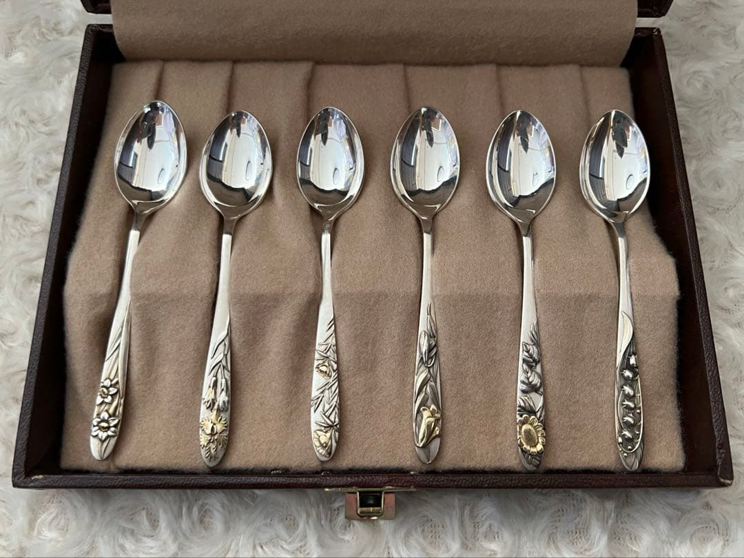 シルバー　カトラリーセット　SILVER 950 スプーンセット　部分金仕上げ WAKO シルバー950 カトラリーセット | アンティークショップ リベルテ