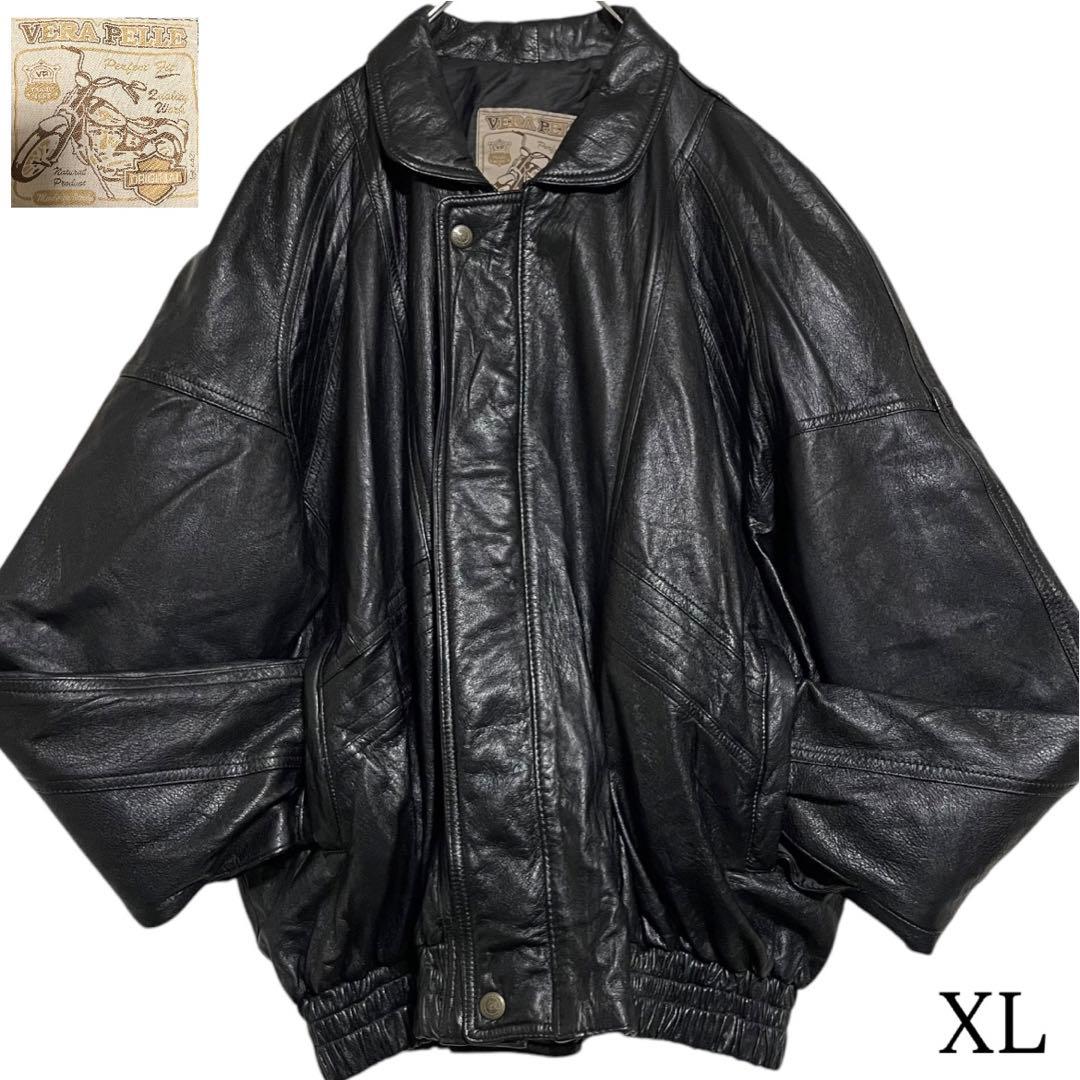 【大きいサイズ×イタリア製】本革リアルレザーシングルライダースジャケット 黒XL