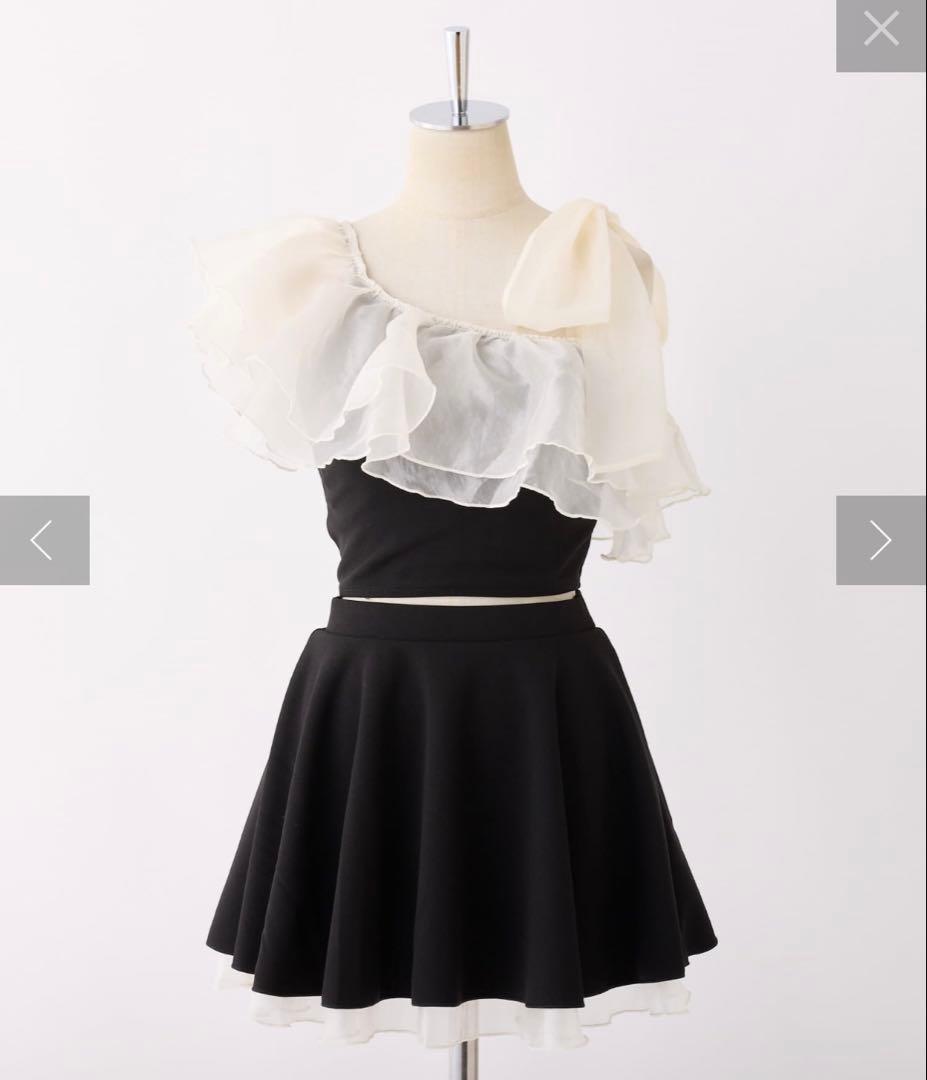 NICE CLAUP ナイスクラップ　フリル付き水着セット ブラック/ホワイト