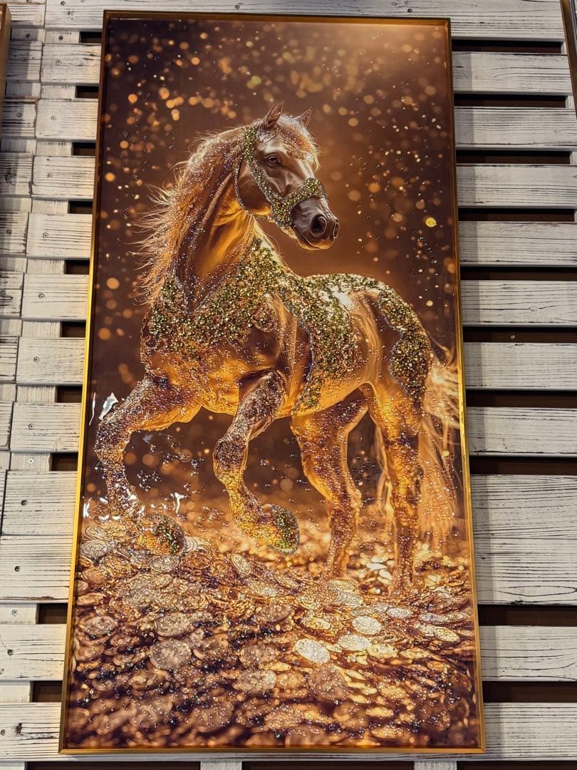 新作【高級インテリア】水晶画 クリスタルアート 馬 ゴールド額入り新年 開運 楽天市場】クリスタルアート キロ188 アートパネル 105x55cm ペイント