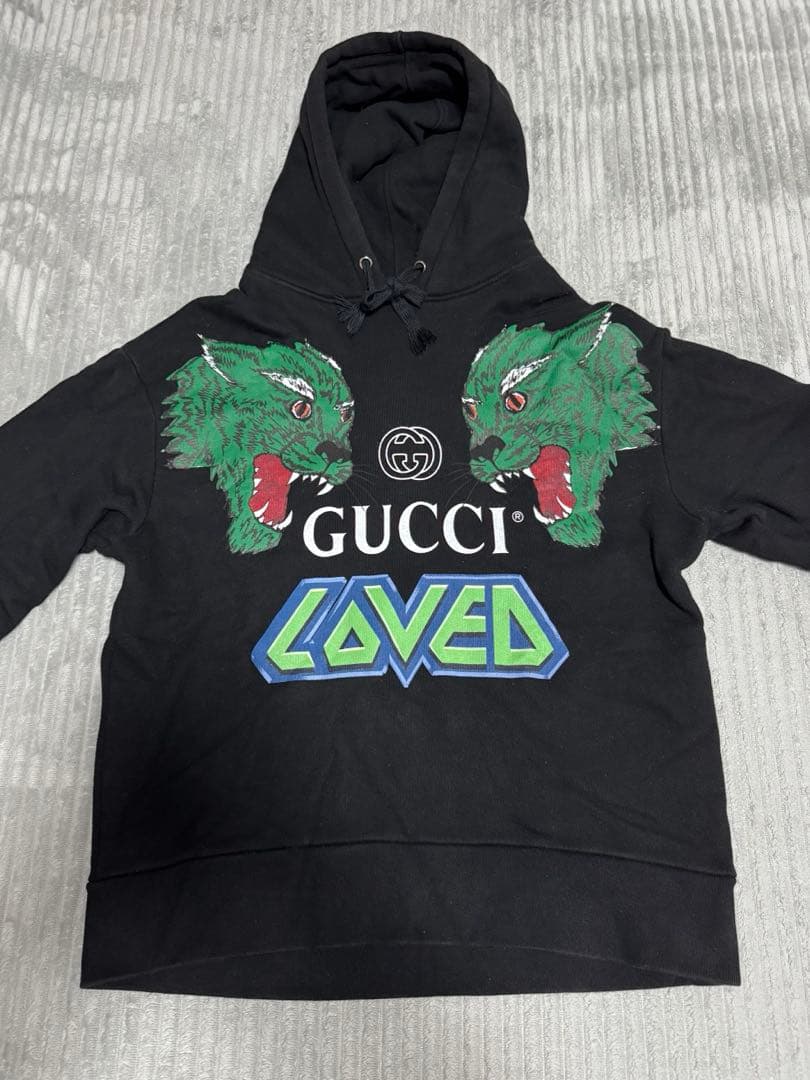 GUCCIパーカー Printed cotton jersey hooded sweatshirt in navy | GUCCI® US