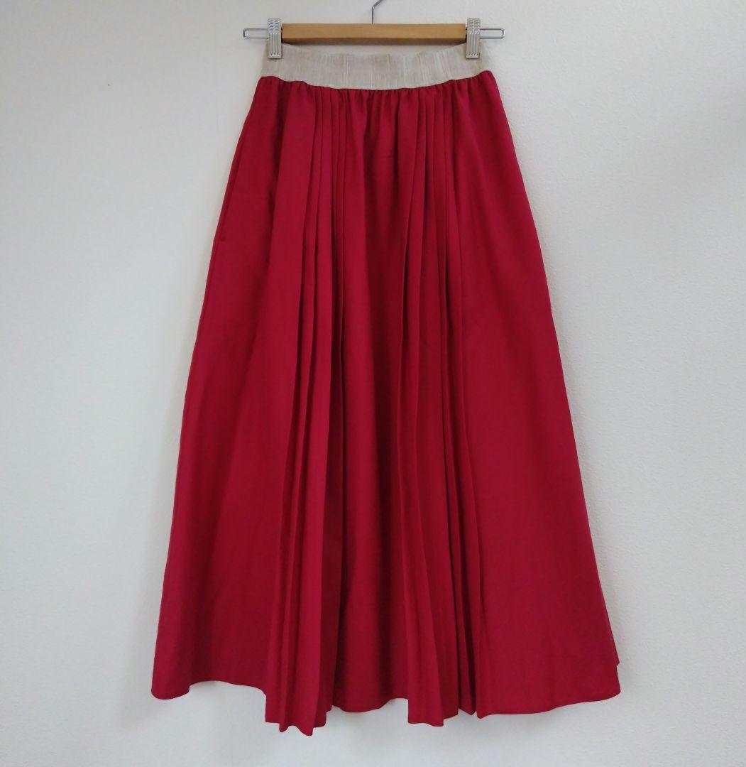 オニールオブダブリン ウール プリーツ入り ロングスカート アイルランド製 赤