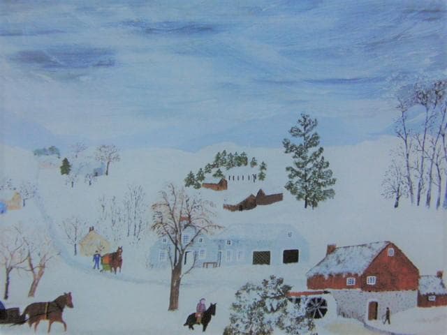 グランマ・モーゼス、『夕べ』、希少画集画、状態良好、新品高級額装付