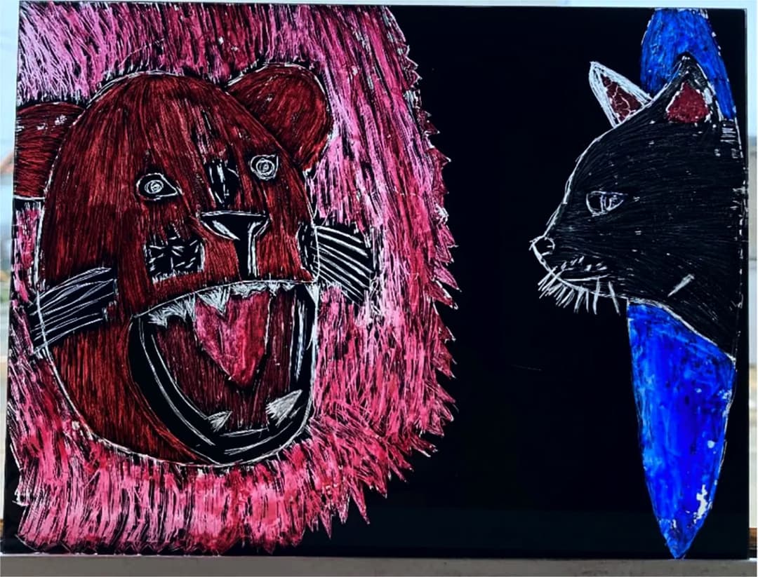 ガラスアート　猫とライオン