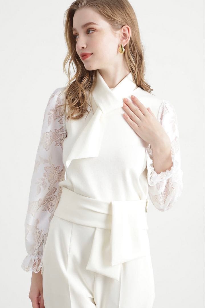 【新品】ピンキーアンドダイアン◆レースコンビニットプルオーバー ホワイト 38