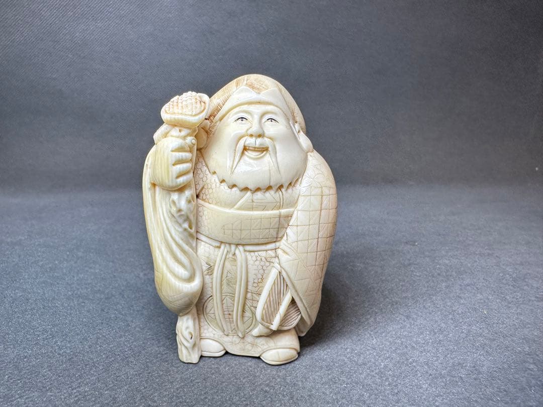 置物　鯨の歯　大黑天　人物　天然素材　アンティーク　極上　和彫　骨董　飾り物
