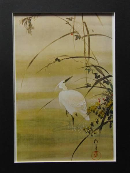 酒井抱一、枯芦白鷺図、超希少・大判画集画、新品高級額装付