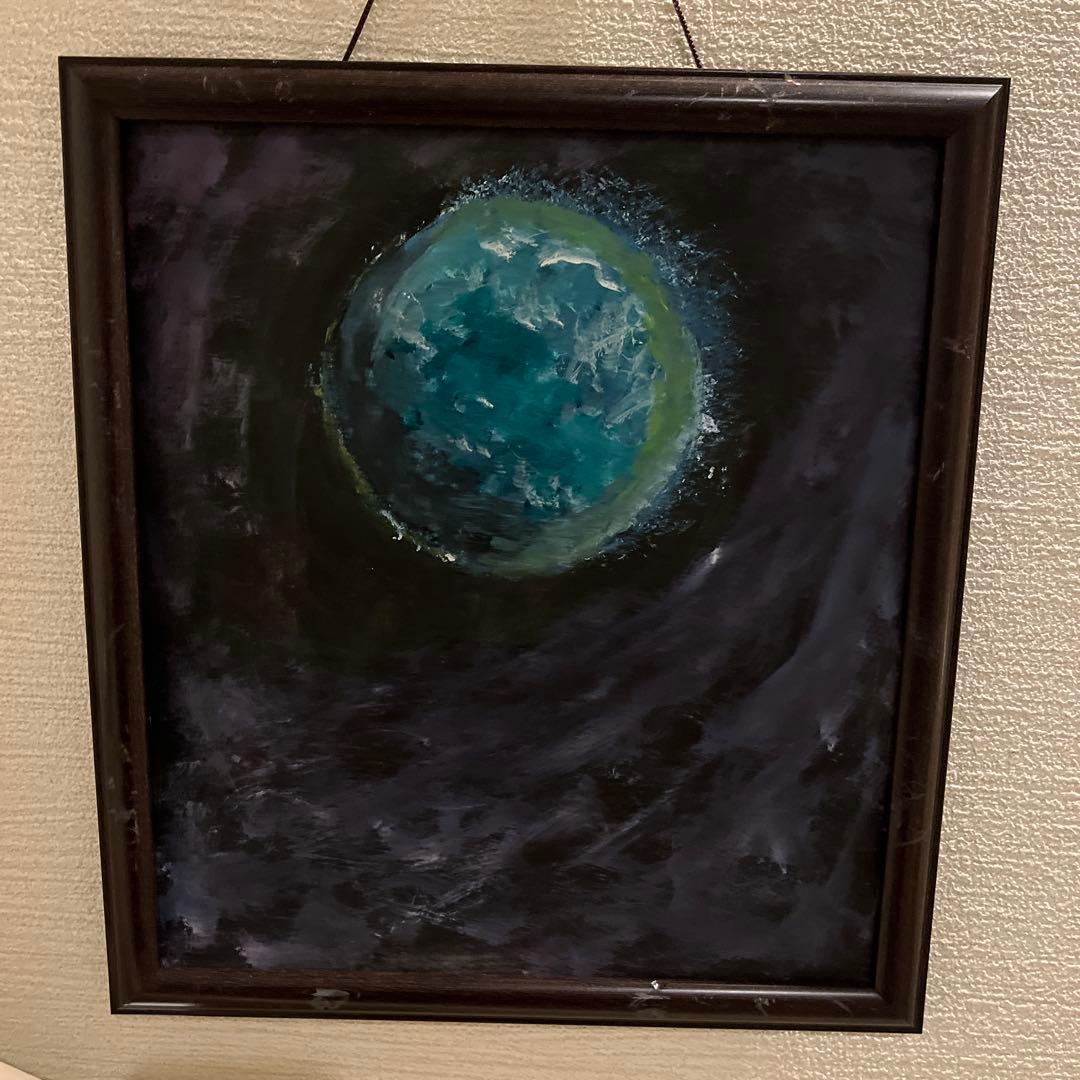 青と黒の宇宙の油彩画27cm25cm 深海のような宇宙をアクリル絵の具で描く｜メイキング｜Draw a