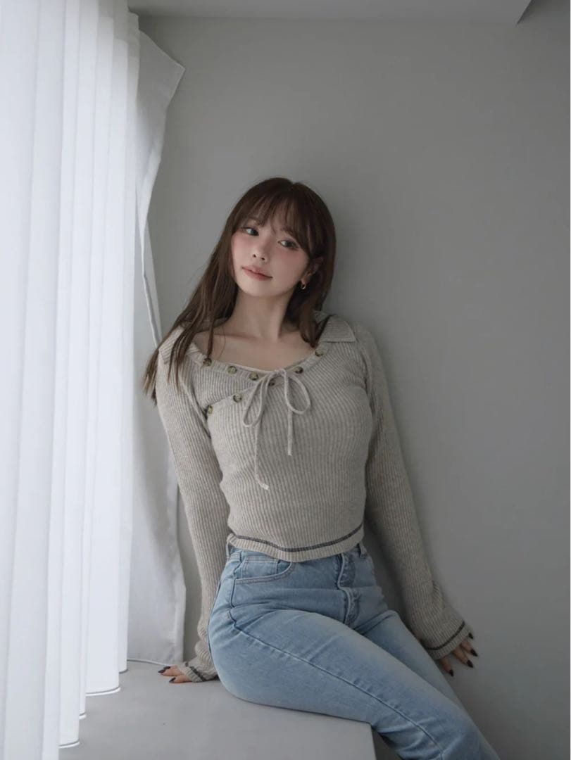 トップス andmary Anita button knit tops beige
