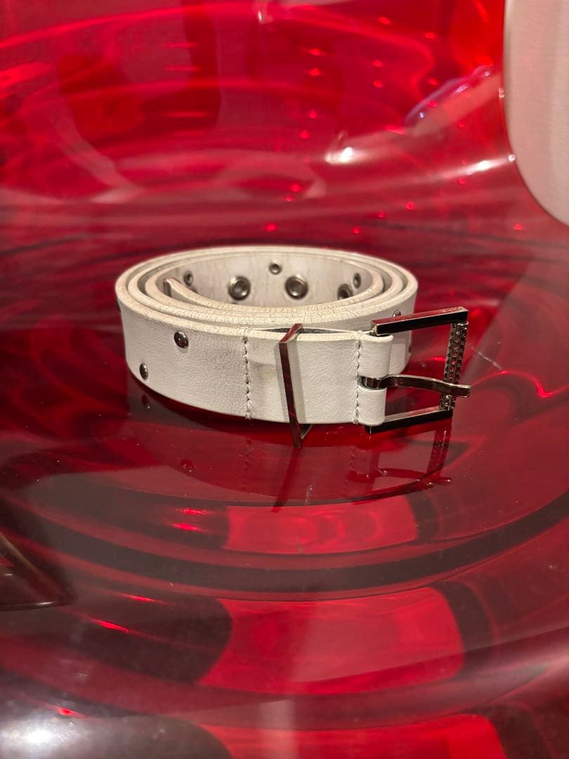 ディオールオム エディ 2004SS strip スタッズベルト 85 ホワイト