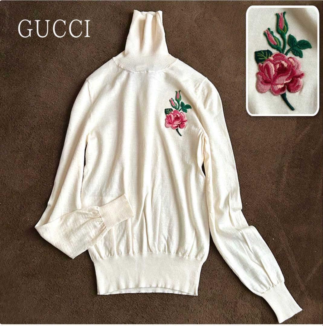 美品/現行✨GUCCI 花刺繍 タートルネック ニット XS イタリア製