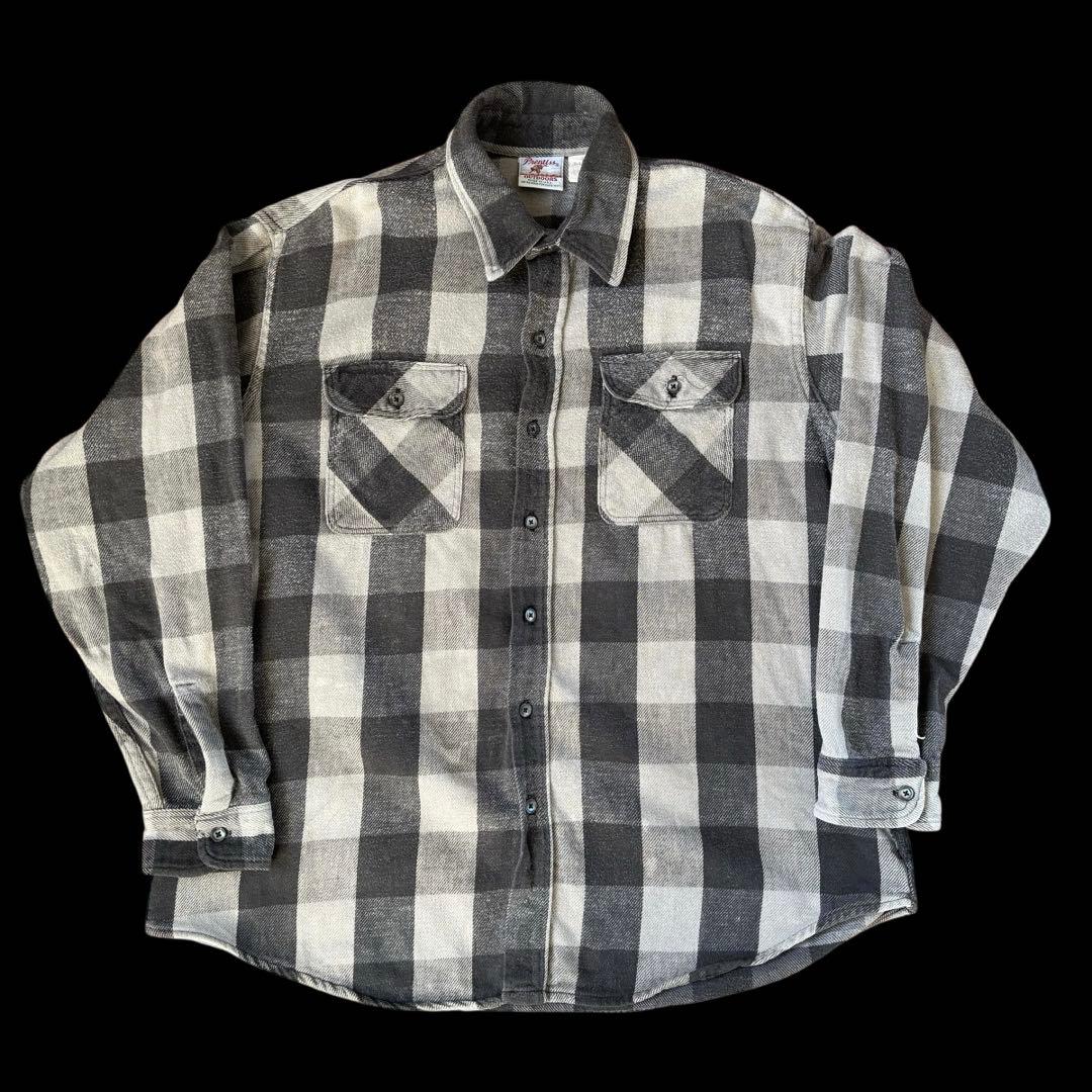 90s USA製 Prentiss ブラック グレー ヘビネル ネルシャツ XL