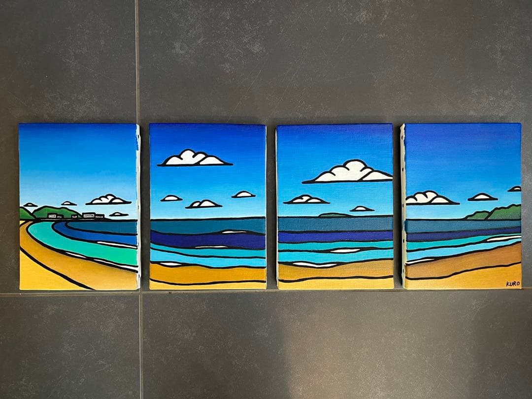 海の絵　アート　サムホール　✖️4 油絵　原画　風景画　由比ヶ浜　KURO