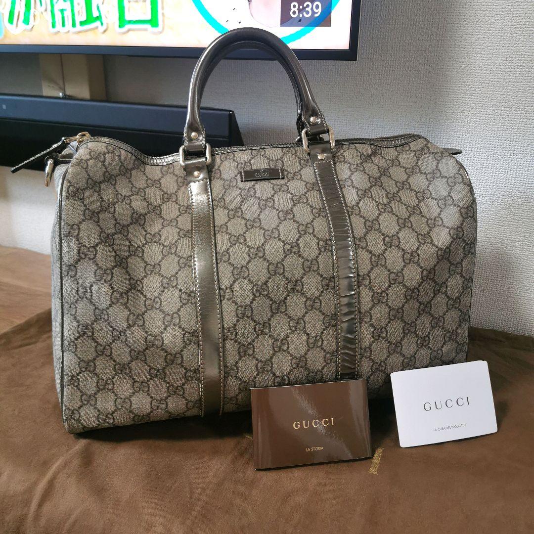 GUCCI　ボストンバックGG柄　シルバーメッキ調