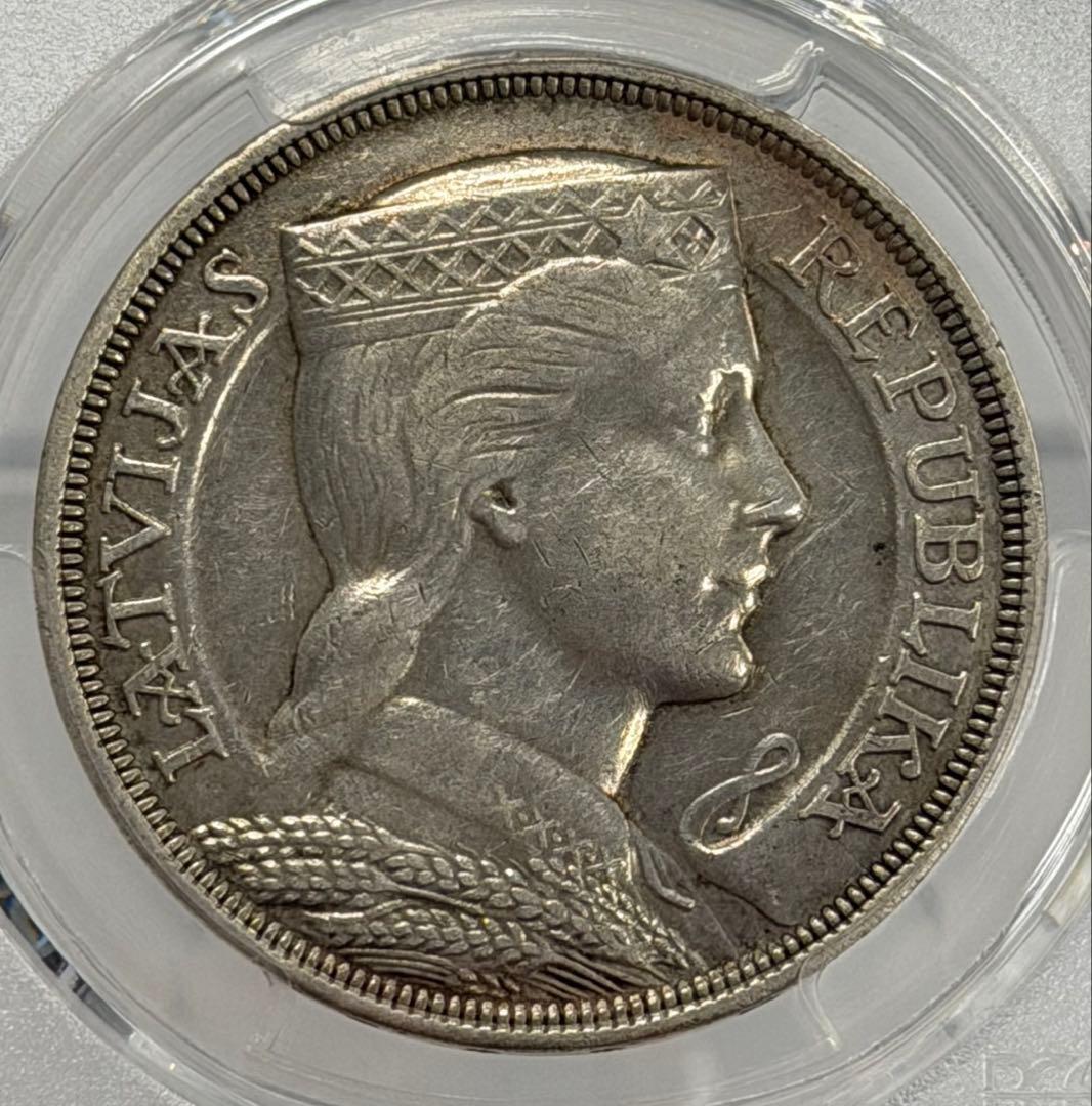 1929年 ラトビア 5ラッツ 大型銀貨 PCGS認証 ややトーン❗️ Latvia 5 Lati KM 9 Prices & Values | NGC