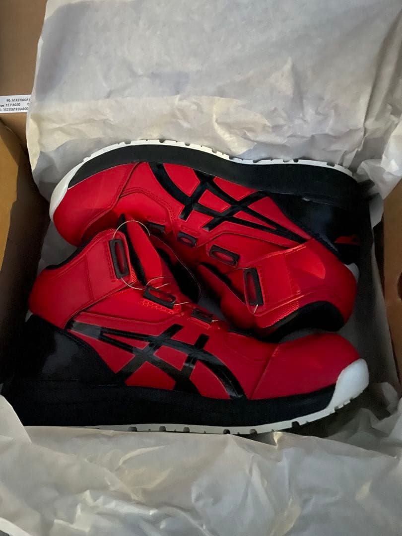 asics304CP赤色 ハイカット安全靴