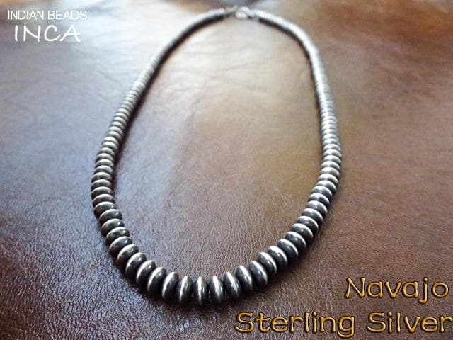 【Mサイズ】ナバホパール ビーズネックレス シルバー インディアンジュエリー